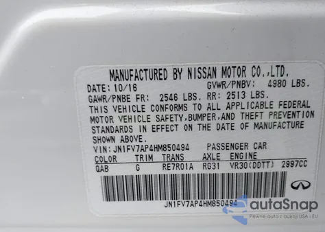 2017 Infiniti Q50 3.0T Red Sport 400 z USA, uszkodzony, nr VIN JN1FV7AP4HM850494